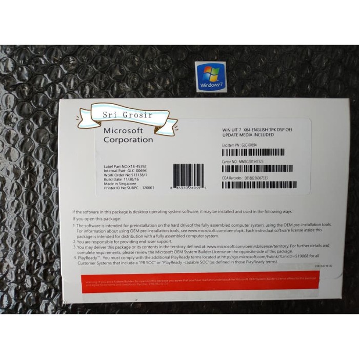 (READY) Windows 7 Ultimate SP1 64 bit oem original