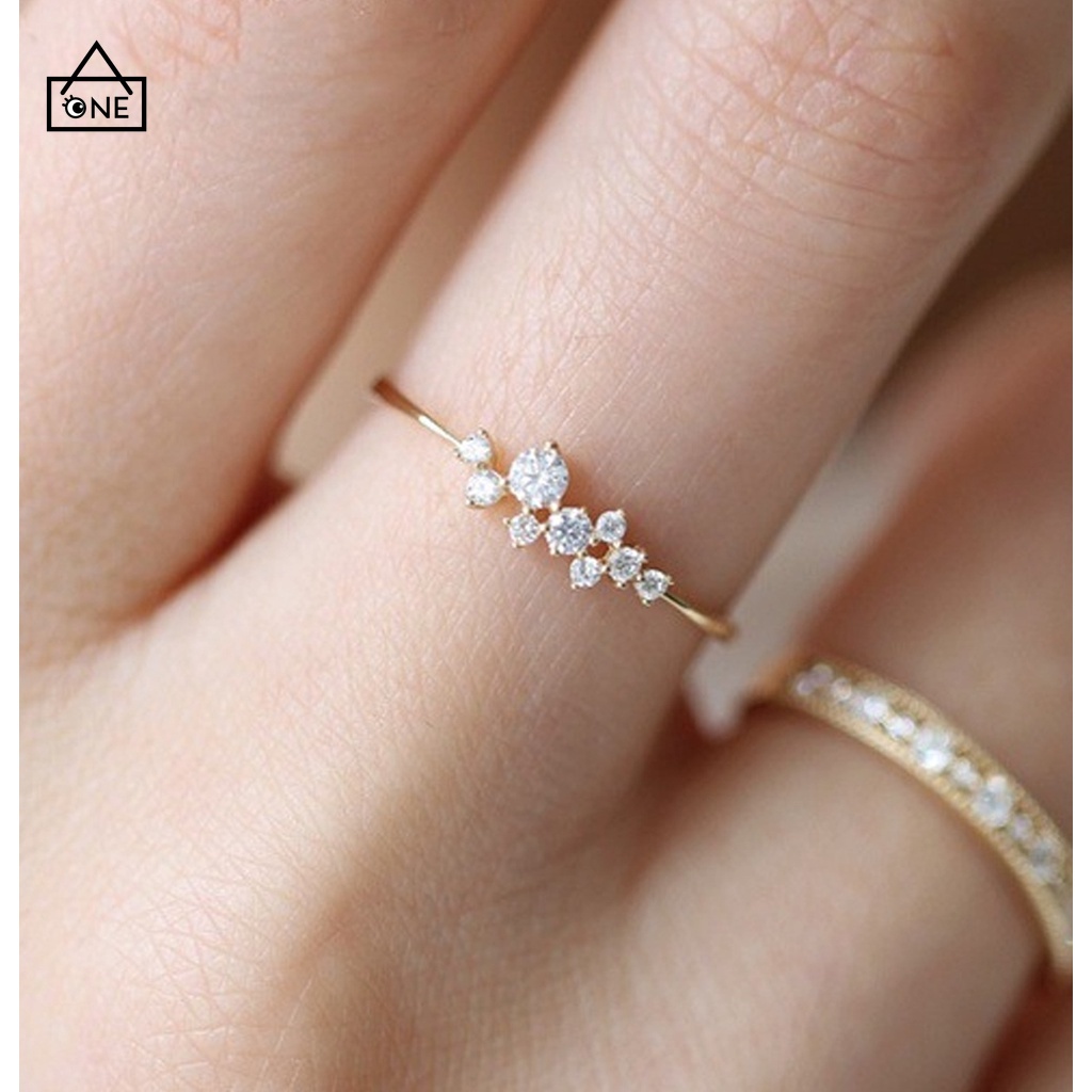 COD❤Cincin Simple Sterling Silver 925 Hias Wanita Kristal Zircon 3 Lapis Emas ukuran US 6 7 8 9 10 A one