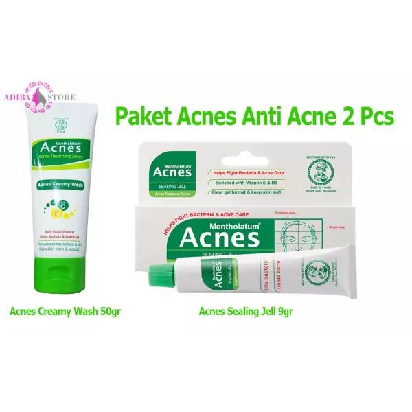 Paket Acnes Anti Acne 2pcs - Acnes Creamy Wash 50gr + Acnes Sealing Jell 9gr
