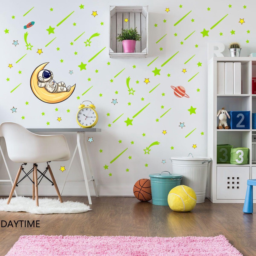 Populer 118pcs Stiker Dinding Bercahaya Fashion Dekorasi Plafon Kamar Neon Glow In The Dark