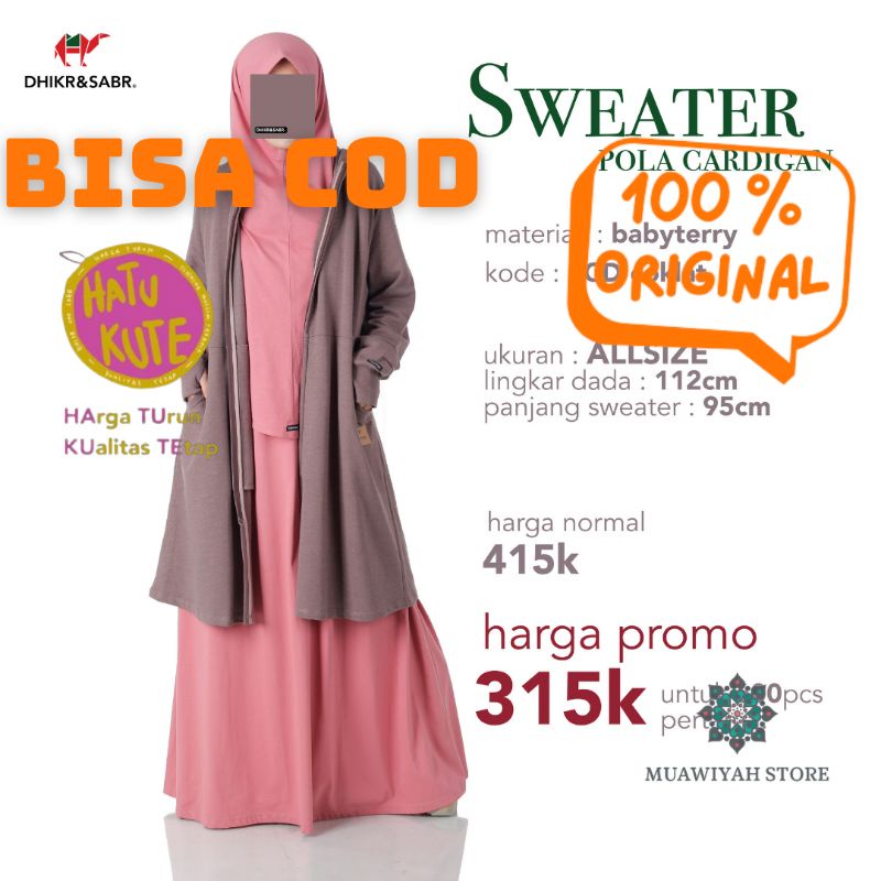 Turun Harga Sweater Hoodie Cardigan Dhikr And Sabr Coklat