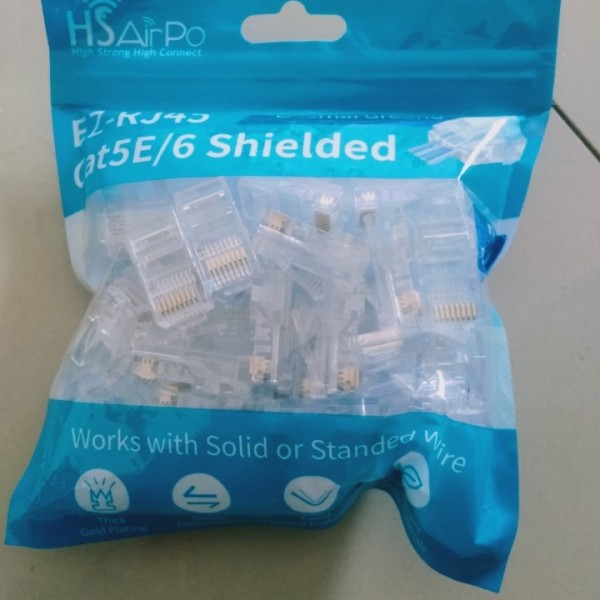 Connector RJ45 UTP HSAIRPO EZ Cat 5/6 Shielded (Anti gagal)