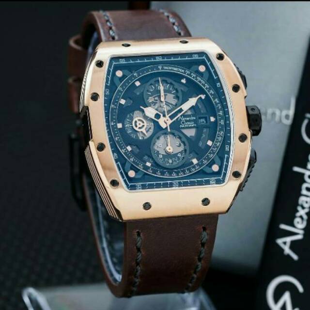 Promo jam pria Alexandre christie Leather original keren terbaru kasual