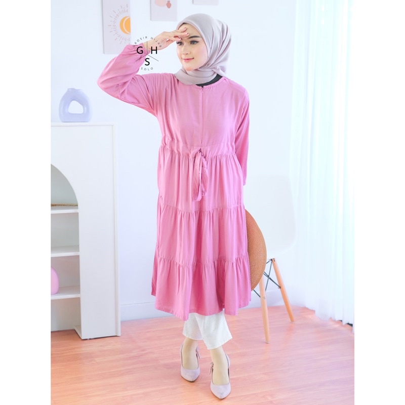 (AMD) TUNIK FRENZA RUFFLE DAILY BUSUI TUNIK MIDI DRESS RAYON