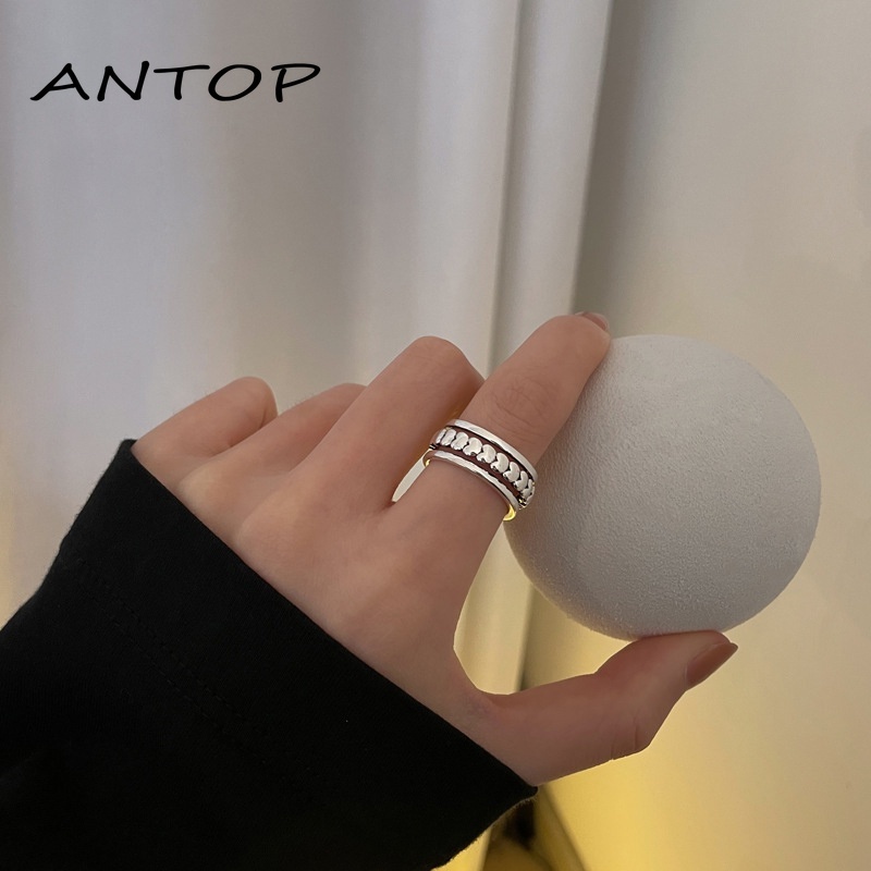 Fashion Set Cincin Kombinasi Wanita Sederhana Pembukaan Dapat Disesuaikan Keren Desain Niche Cincin Bersih ANTOP