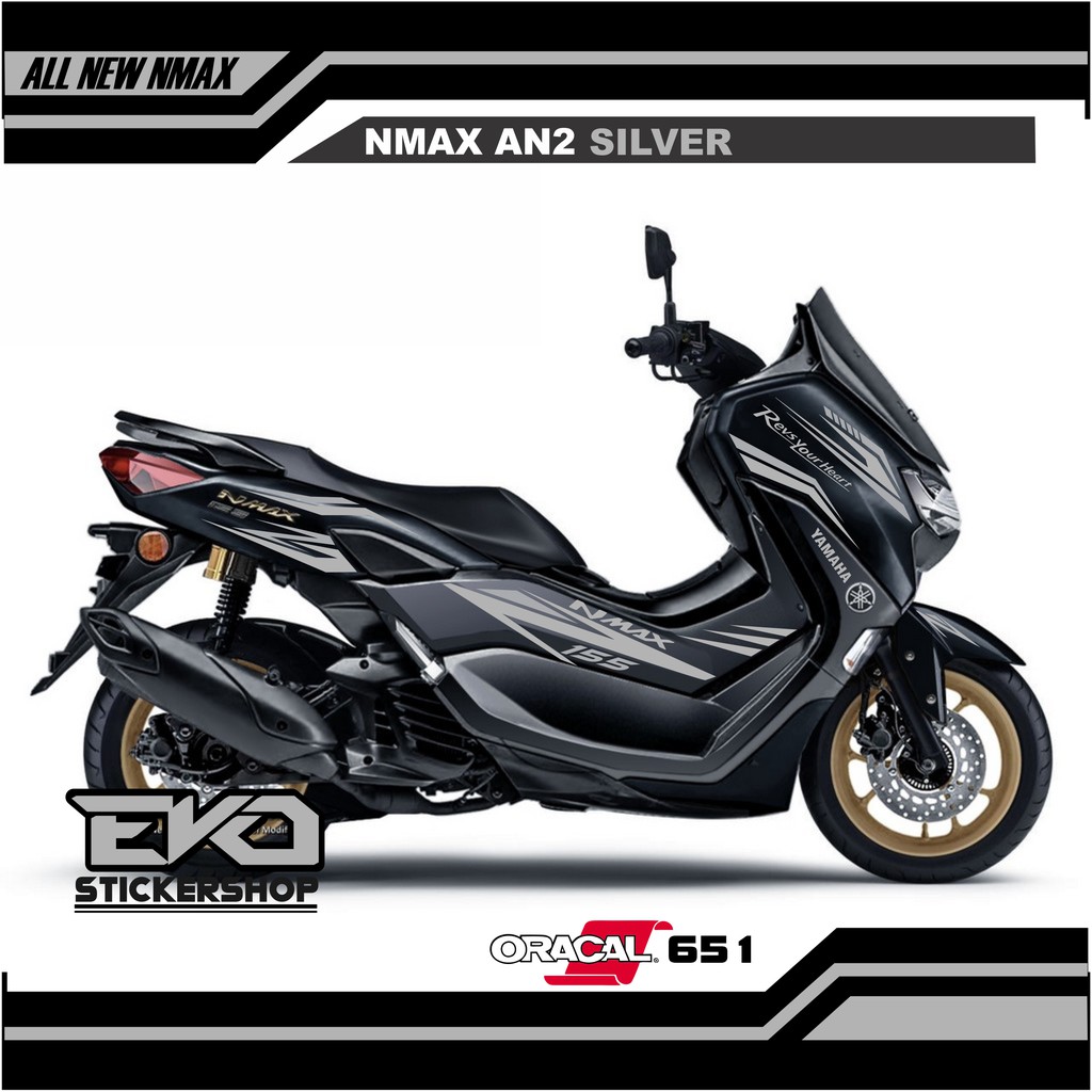 STIKER ALL NEW NMAX HITAM CUTTING STICKER SILVER KODE AN2
