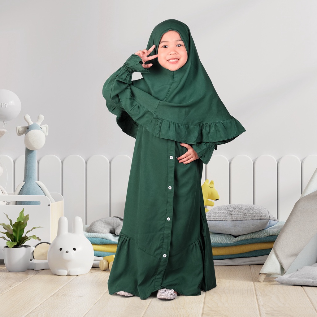 Set Gamis Anak Usia 1 Sampai 2 Tahun Hijau Botol Jasmin