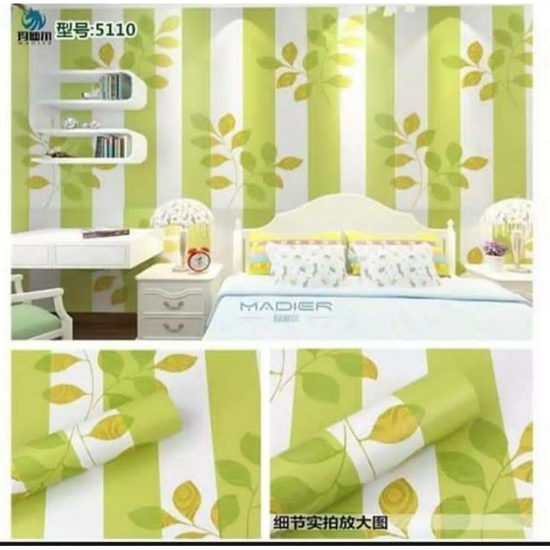 Wallpaper Sticker Dinding Daun Hijau 10mx45cm