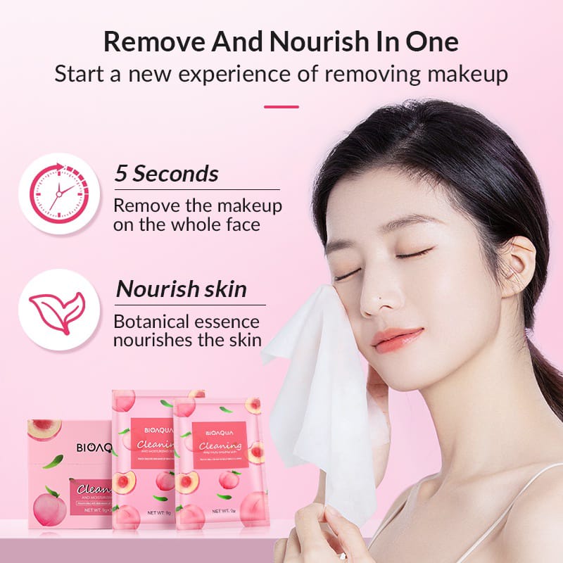 BIOAQUA Peach Makeup Remover Wipes 9g×30pcs Makeup Remover Tissue Facial Cleansing Wipes Gentle