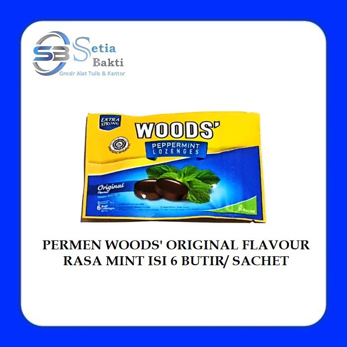 

WOODS' Peppermint Lozenges - Permen Woods Original Flavour - 1 Sachet Isi 6 Butir