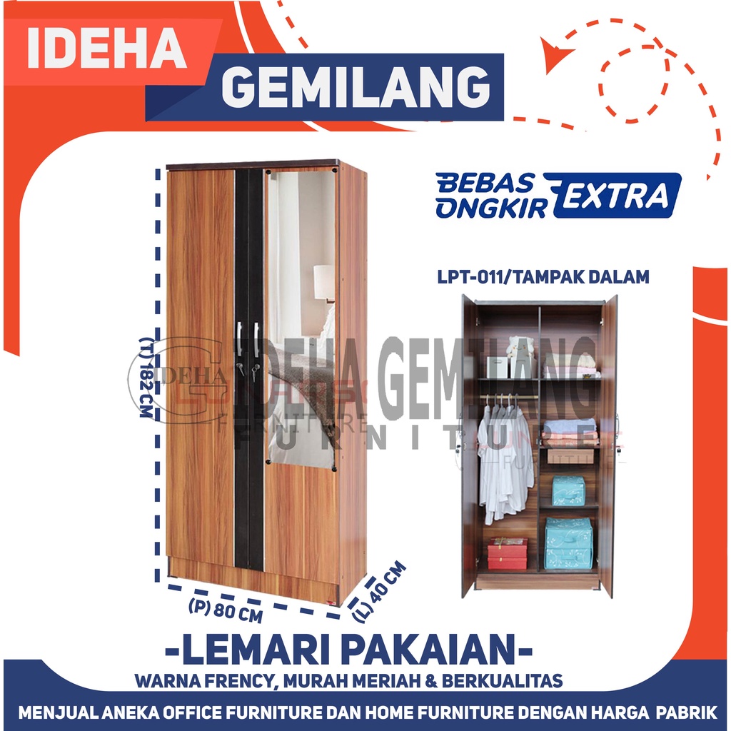 Lemari pakaian 2 pintu cermin panel / LPT 011