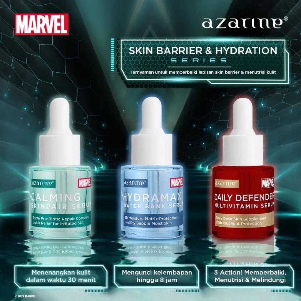 AZARINE Hydramax Water Bank Serum Indonesia / Skin Barrier &amp; Hydration Series 20ml / Pelembab Wajah / Superhero Marvel Edition / Skincare Face Care Facial Wash Foam Micellar Toner Essence Mist Day Night Eye Cream Sunscreen Mask Moisturizer / Paket Lengkap