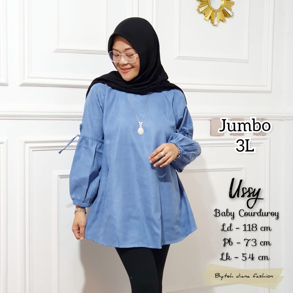 Atasan Wanita Jumbo 3L - Baju Atasan Wanita Terbaru - Blouse Wanita Jumbo 3L Ussy Korduroy Ld 118 Cm-Soft Blue