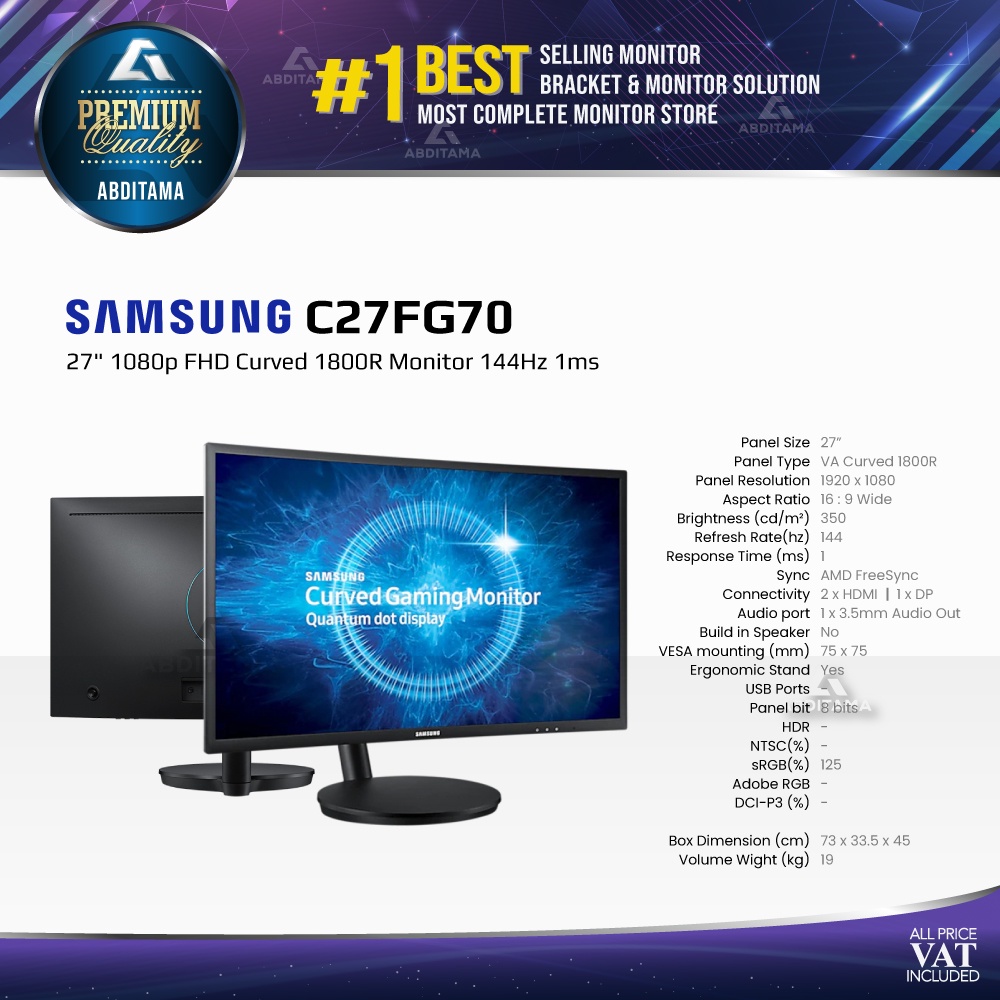 Monitor LED Gaming Samsung C24RG50 C24RG50F LC24RG50F 24&quot; 1920x1080 4ms 144Hz HDMI DP