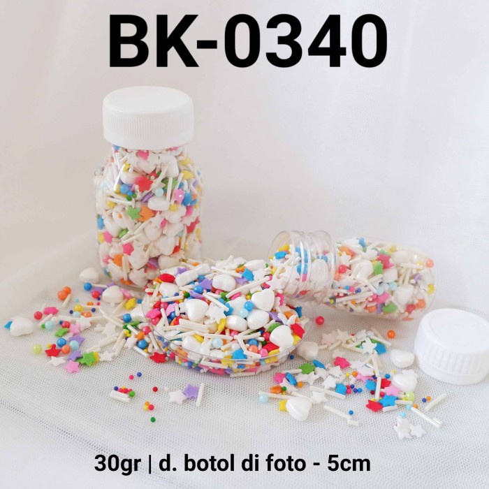 

BK-0340 SPRINKLES SPRINKLE SPRINGKEL 30GR HATI BINTANG RAINBOW PUTIH TERMURAH