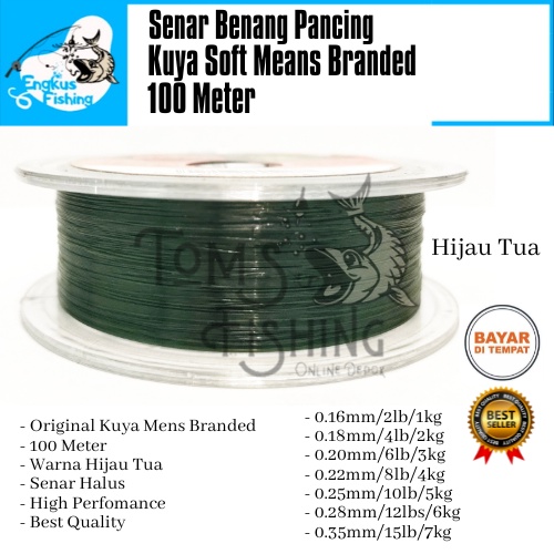 Senar Benang Pancing Kuya Mens Branded 100 Meter (0.16mm - 0.35mm) Original Hijau Tua - Engkus Fishing