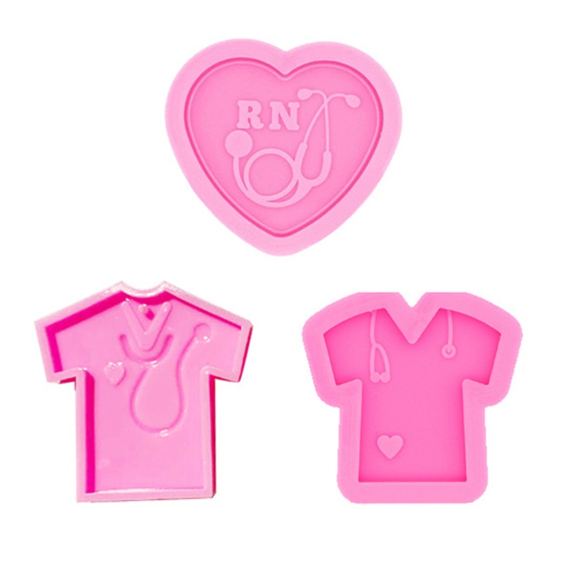 SIY  3Pcs/Set DIY Crafts Crystal Epoxy Resin Mold Nurse Shirt Love Heart Stethoscope Keychain Pendant Casting Silicone Mould