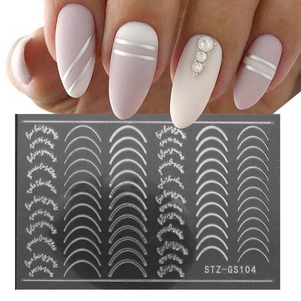 MXBEAUTY Girls Nail Art Decorations Rose Gold Manicure Accessories 3D Lines Nail Sticker Women Metal Stripe Lines Curve Letters Self-Adhesive Nail Art Sliders DIY Nail Decals