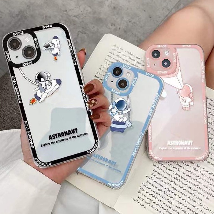 Soft Case Silikon Transparan Motif Astronot Untuk IPhone 13 12 Pro Max 11 XS XR X 8 7 6S Plus