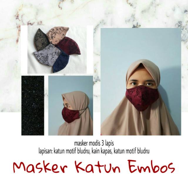 MASKER KAIN HIJAB TALI KARET 3 LAPIS/MASKER BROKAT /MASKER WARNA CANTOLAN TELINGA/MASKER NIKAH