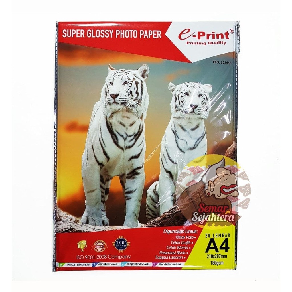 

[PAK] SUPER GLOSSY PHOTO PAPER EPRINT A4 180 GSM ALUMINIUM PACK 20 LEMBAR*