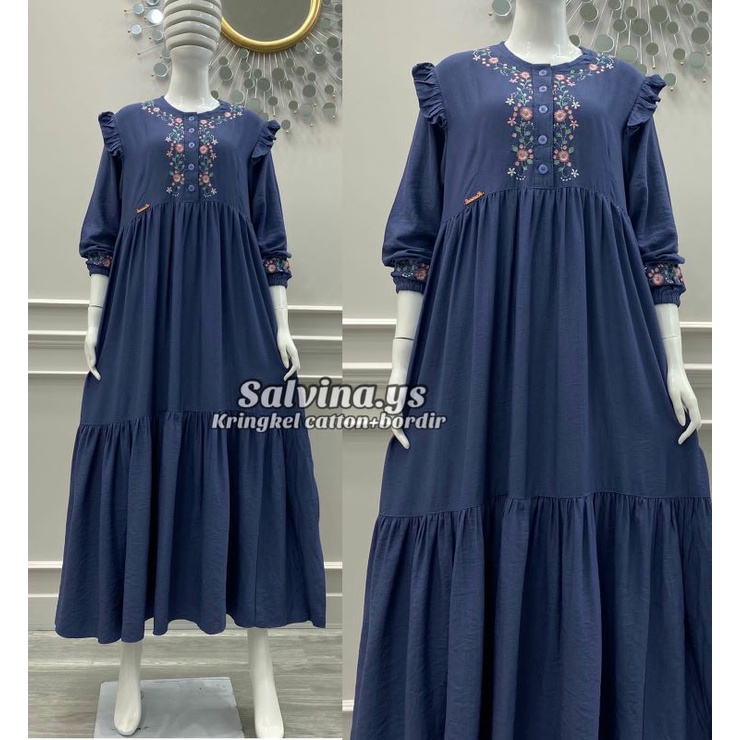 Gamis Wanita Salvina Katun Kringkel Bordir