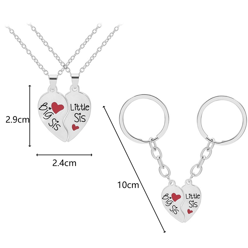 Hu Hu Hu Hu Hu Alat Bantu Pasang Kacamata♡ 2 Set Kalung Rantai Liontin Hati Motif Tulisan Sister Bahan Stainless Steel Untuk Wanita