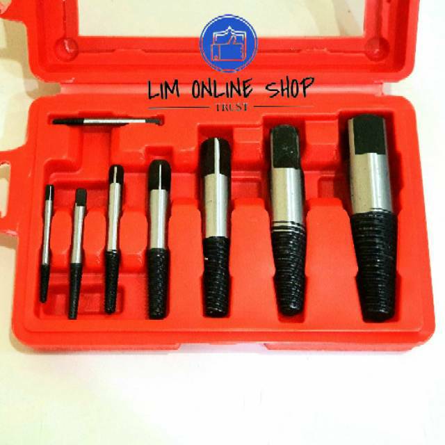 Pipe Tap Screw Extractor 8 Pcs Alat Pembuka Baut / Pipa Patah Remover Tool Kit Bahan Terbaik