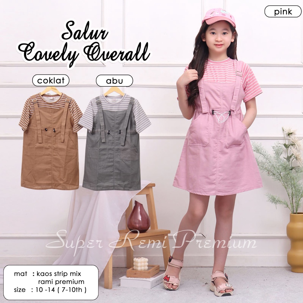 ( 6 - 10 TAHUN ) BAJU DRESS FASHION ANAK PEREMPUAN TANGGUNG / SALUR COVELY OVERALL BAJU KODOK PISAH 