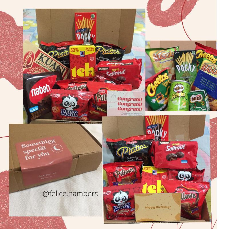 

Snack Box, Hampers Gift, Kado Ulang tahun, Kado Snackbox, Parcel Lebaran, Greeting cards, wisuda