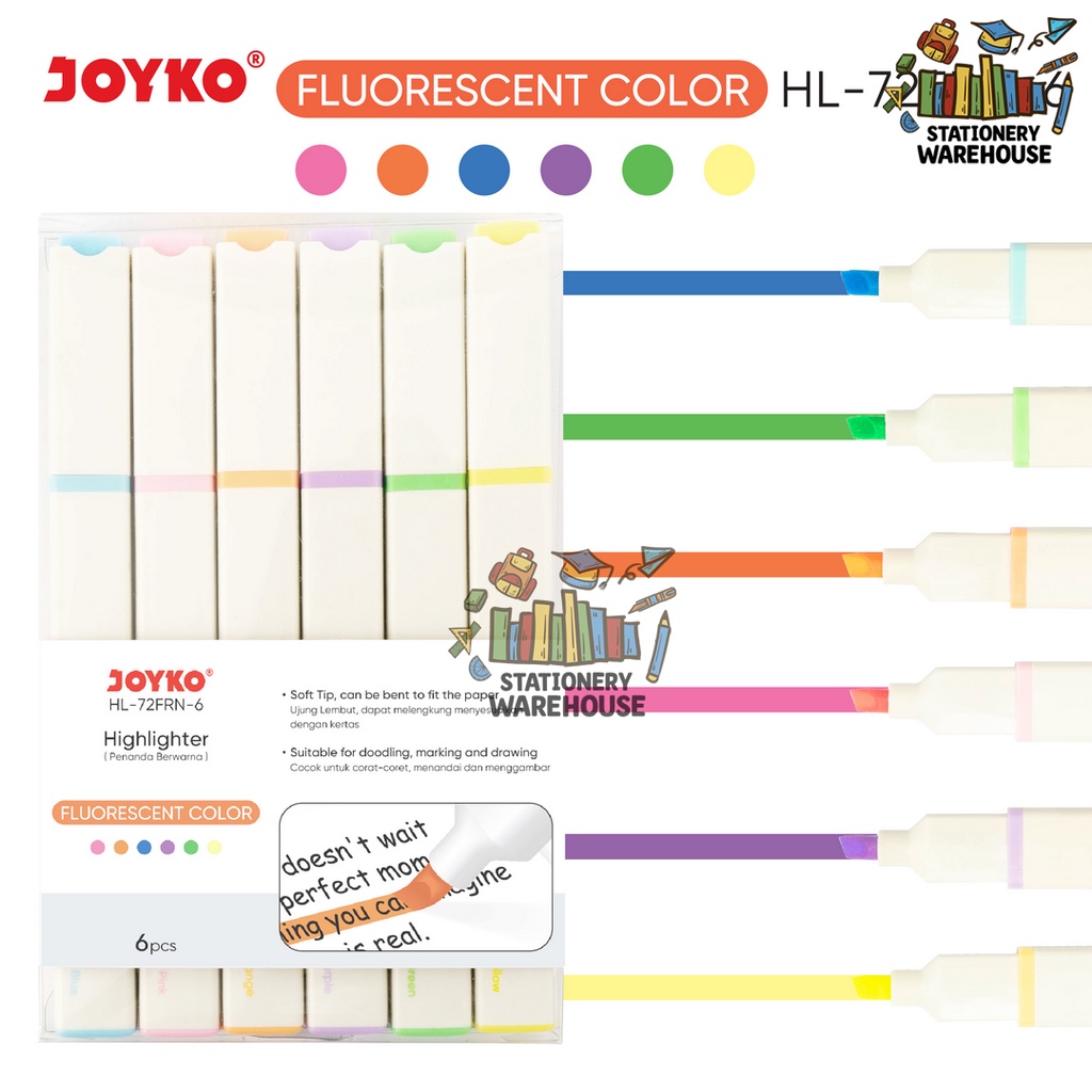 

Ay00! Penanda Berwarna Highlighter Joyko HL-72FRN ~ 72PTL 6 Warna