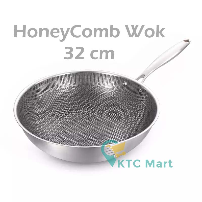 KTCmart - Wok Laba laba WoK HONEYCOMB Wajan Laba ANTI LENGKET Penggorengan Stainless Steel Fry Pan Stainless Steel