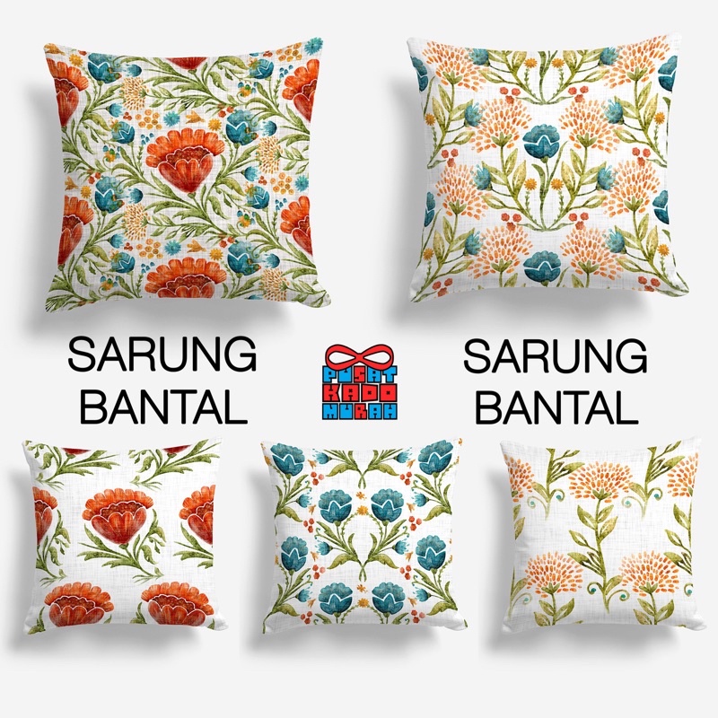 COVER SARUNG Bantal Sofa Print Motif Bunga Floral Tangerine Blue 40x40 cm - Pusat Kado Murah