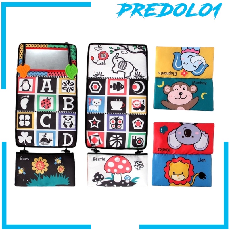 [PREDOLO1] Tummy Time Floor Mirror Cloth Book Activity Black and White Baby Toy