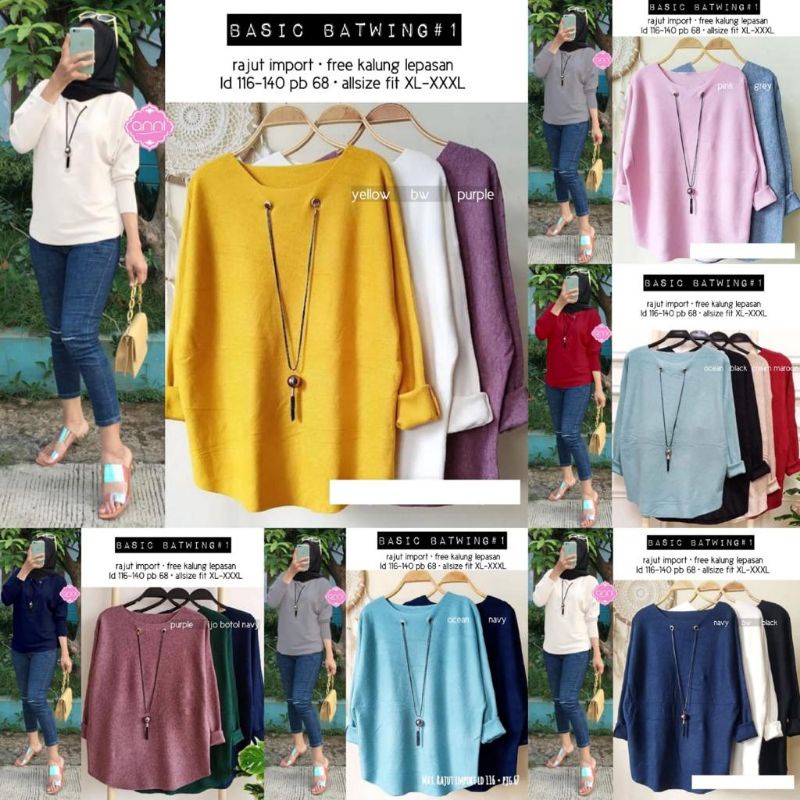 BASIC BATWING SWEATER RAJUT IMPORT HALUS TEBAL ADEM BY ANNI