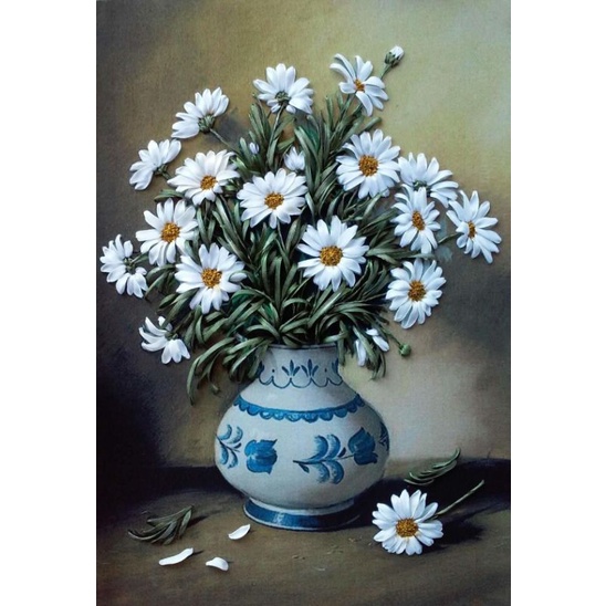 Lukisan cetak gambar bunga vrs vas plus bingkai