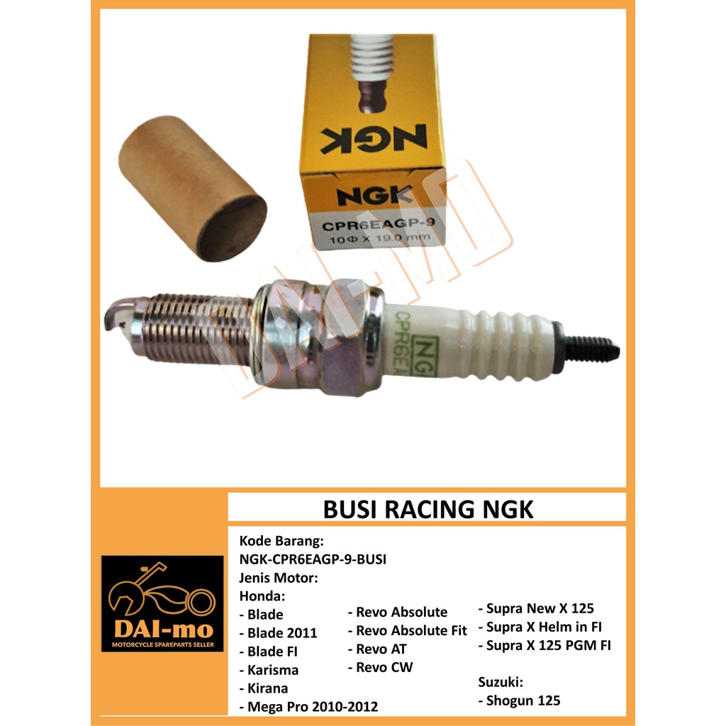 Busi Racing CPR6EAGP-9 NGK Asli Karisma/ Supra X 125 Helm-in/ Blade/ Kirana/ Revo Absolute dll