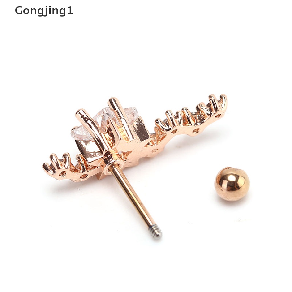 Gongjing1 1PC Anting Tindik Tulang Rawan Telinga Bahan Stainless Steel Hias Cz