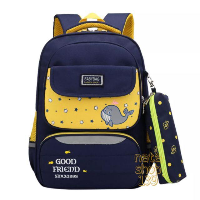 Tas Sekolah Anak Wanita Gendong Karakter Paus 2 in1 Lucu Cantik-Kuning