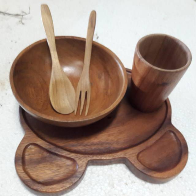 Set mangkok,garpu,gelas kayu,piring / homeware ,bisa tambah GRAFIR NAMA