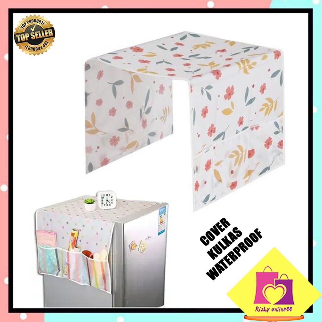 Rizkyonline88 cover kulkas taplak alas kulkas waterproof dust refrigerator cover kantong storage