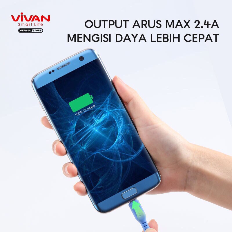 VIVAN VSM100 Kabel Data Micro USB 2.4A Silicone Full SR Coverage Quick Charge Garansi 1 Tahun