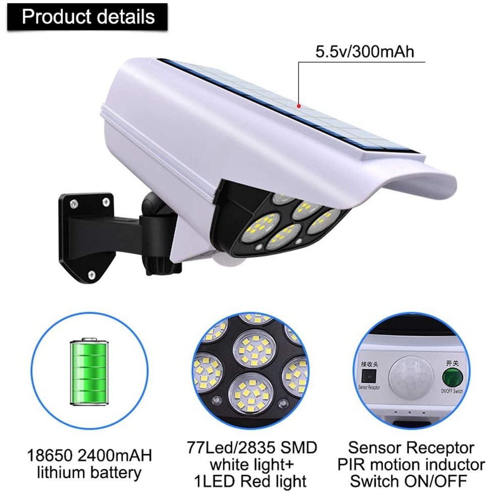 Lampu Solar Dinding 77 LED Anti Air - Lampu Tenaga Surya Sensor - SOlar Motion   Sensor Model CCTV