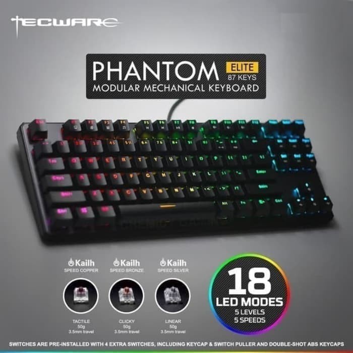 Tecware Phantom Elite 87 TKL RGB - Mechanical Gaming Keyboard - Gateron Black