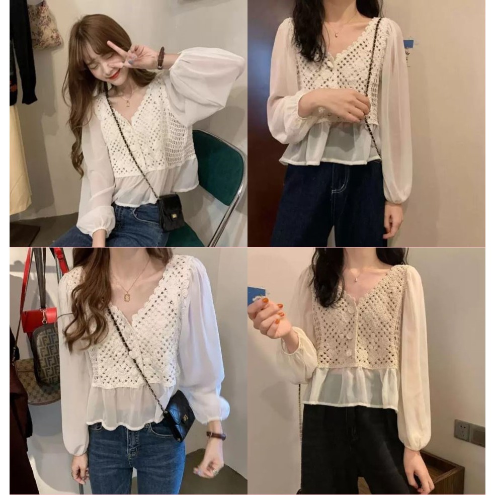 Atasan Wanita - ANGGITA Blouse Putih import korea