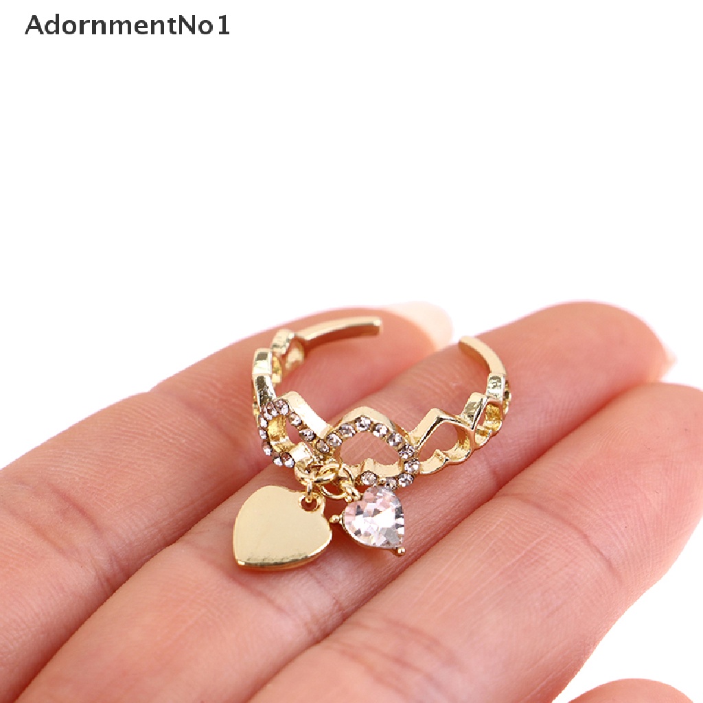 (AdornmentNo1) Cincin Terbuka Adjustable Motif Hati Aksen Zircon Warna Gold Untuk Perhiasan Wanita / Pernikahan