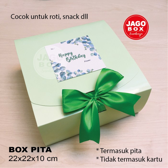 Box Kotak Dos Kue / Roti / Tart 22x22x10 cm Ivory Hijau + PITA