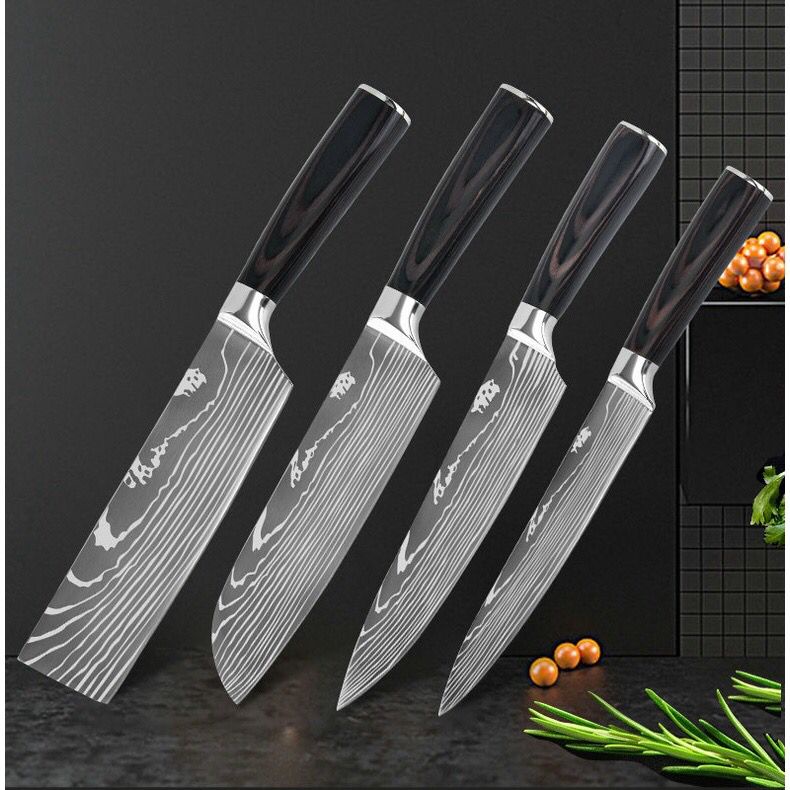 Pisau Dapur Motif Kayu Pisau Daging Sayur Buah Pisau Tajam Damascus Pattern Chef Bread Santoku