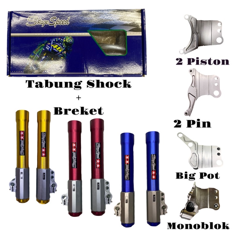 Tabung Shock Depan Stage Speed Copy Ori Plus Breket 2Piston Monoblok Big Pot 2Pin FOURSIX_46