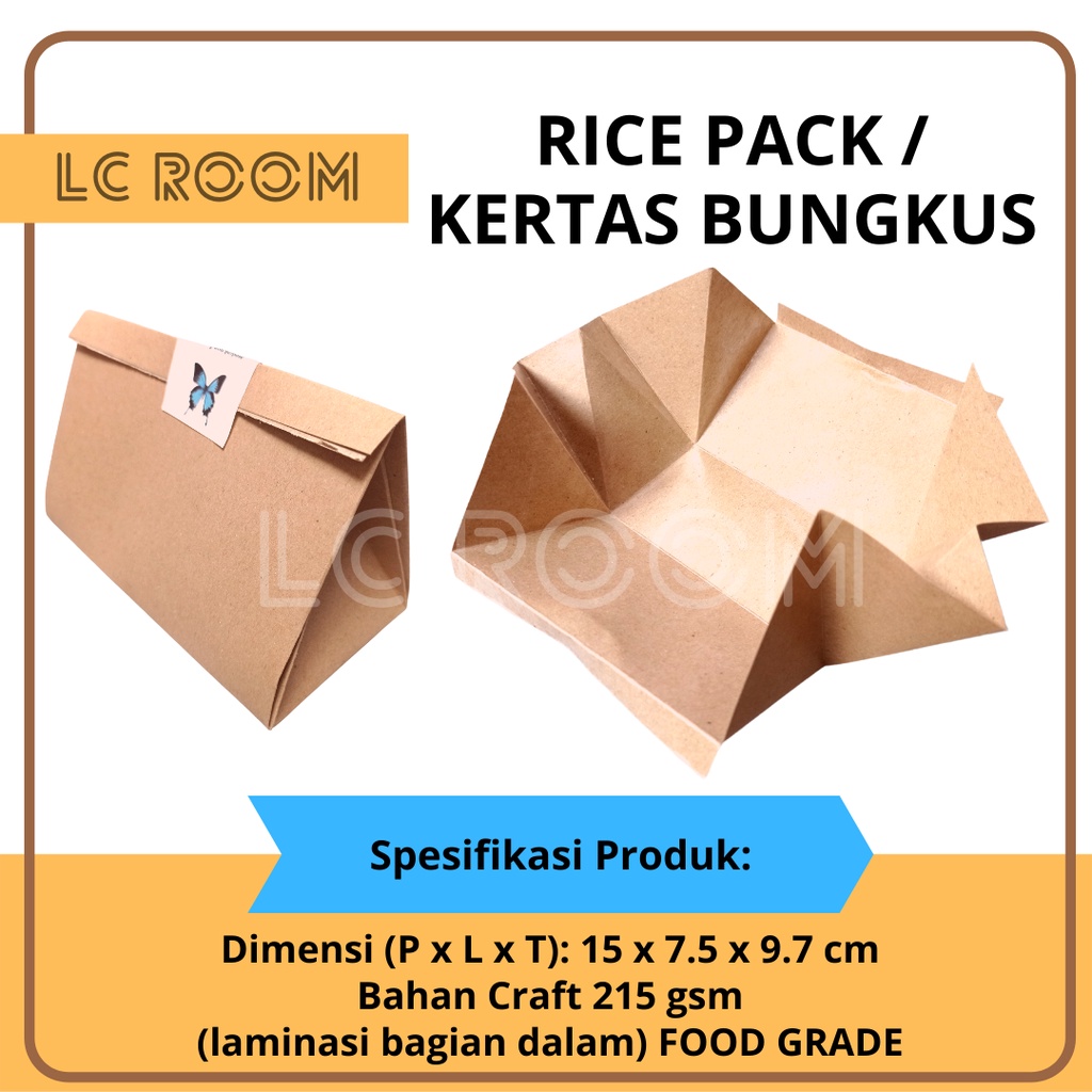 Box Lipat Easy Rice Pack 15 x 7,5 x 9,7 cm Bungkus Nasi Kekinian Kertas Nasi Bungkus Lipat bahan Kra